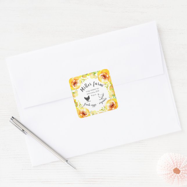Yellow Summer Floral Farmhouse Egg Carton Square Sticker (Envelope)