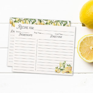 Yellow Summer Lemon Tree Family Recipe Card