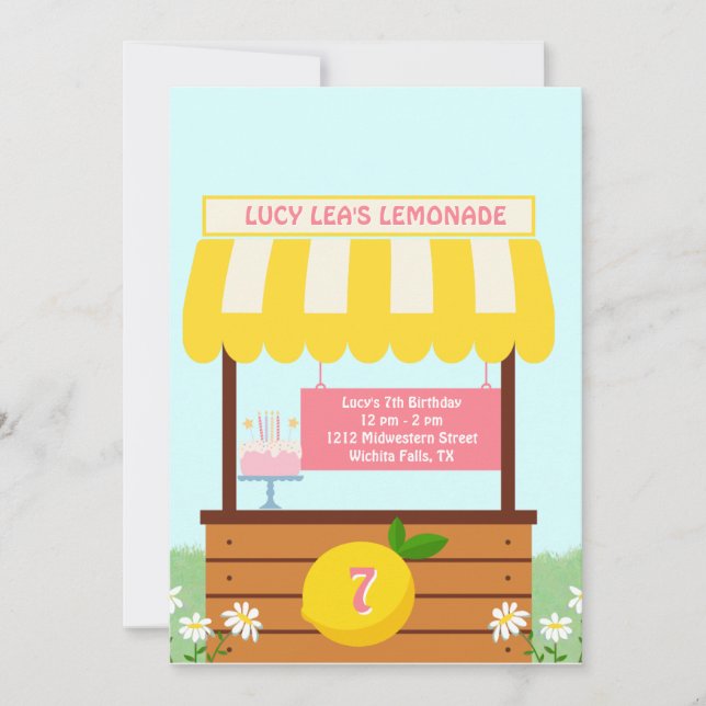 Yellow, Summer, Lemonade Stand Party Birthday  Invitation (Front)