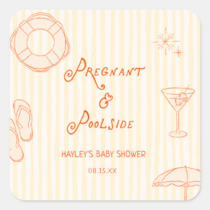 Yellow Summer Pregnant and Poolside Baby Shower Square Sticker