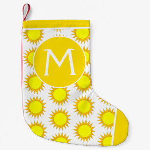 Yellow Summer Sun Sunshine Rays Monogram Small Christmas Stocking