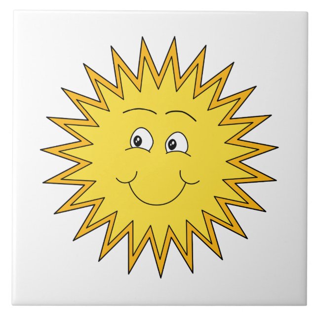 Yellow Summer Sun with a Happy Face. Tile (Front)
