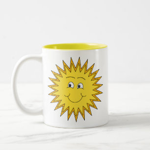 Yellow Summer Sun with a Happy Face. Two-Tone Coffee Mug