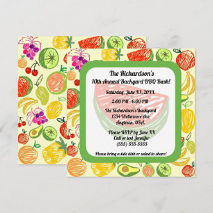 Yellow Summer Time Fruit Pattern BBQ Party Invitation