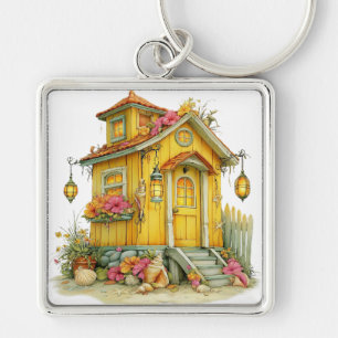 YELLOW SUMMER TROPICAL BEACH HUT KEY RING