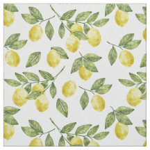 Yellow summer watercolor lemons with green leaves