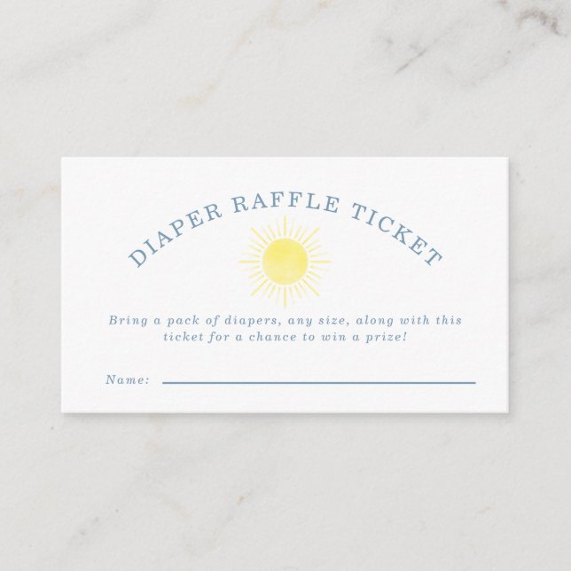 Yellow Sun Blue Gingham Baby Shower Diaper Raffle Enclosure Card (Front)