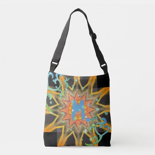 Yellow Sun, Leaves & Green Stars Monogram Crossbody Bag (Front)