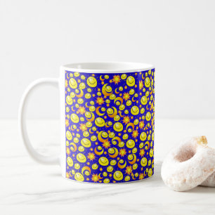 Yellow Sun Moon Stars, Blue Mug
