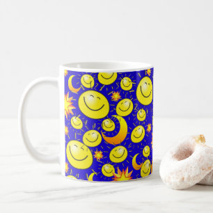 Yellow Sun, Moon, Stars Blue Mug