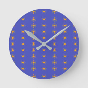 Yellow sun pattern round clock