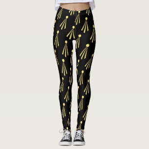 Yellow Sun Rays Pattern on Black Leggings