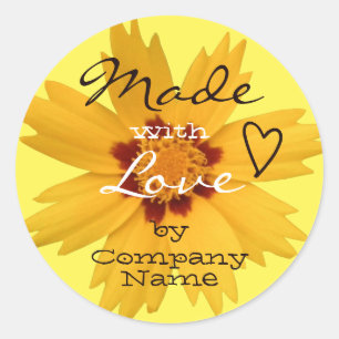 Yellow Sun Sunflower Flower Blossom Made with Love Classic Round Sticker
