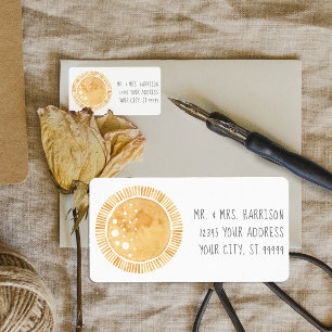 Yellow Sun Sunshine Modern Boho Mustard Address Label
