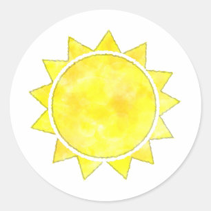 Yellow Sun Watercolor Classic Round Sticker