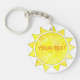 Yellow Sun Watercolor Custom Text Key Ring