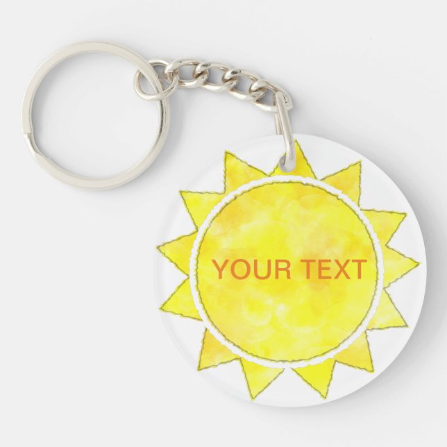 Yellow Sun Watercolor Custom Text Key Ring (Front)