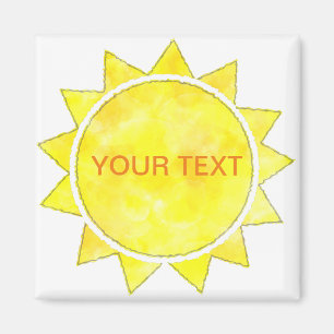 Yellow Sun Watercolor Custom Text Magnet