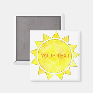 Yellow Sun Watercolor Custom Text  Magnet