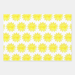 Yellow Sun Watercolor Pattern Wrapping Paper Sheet