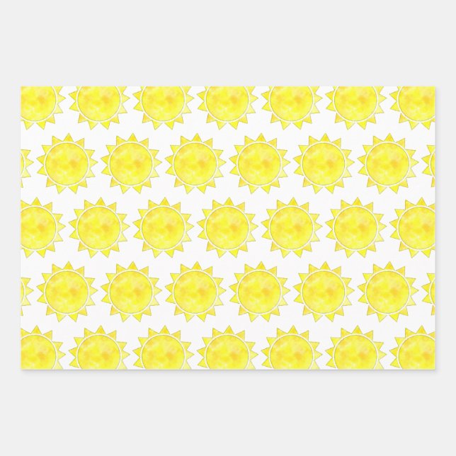 Yellow Sun Watercolor Pattern Wrapping Paper Sheet (Front)