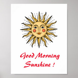 Yellow sun with a face (Good Morning Sunshine) Poster