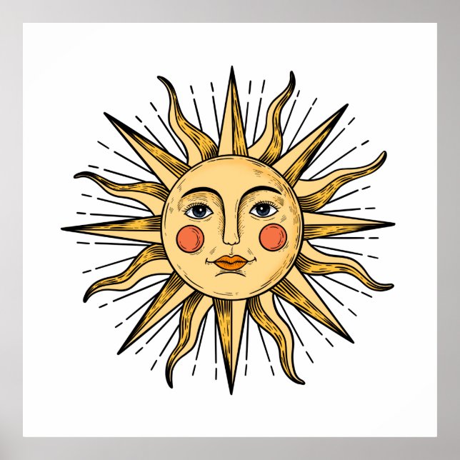 Yellow sun with a face poster (Front)
