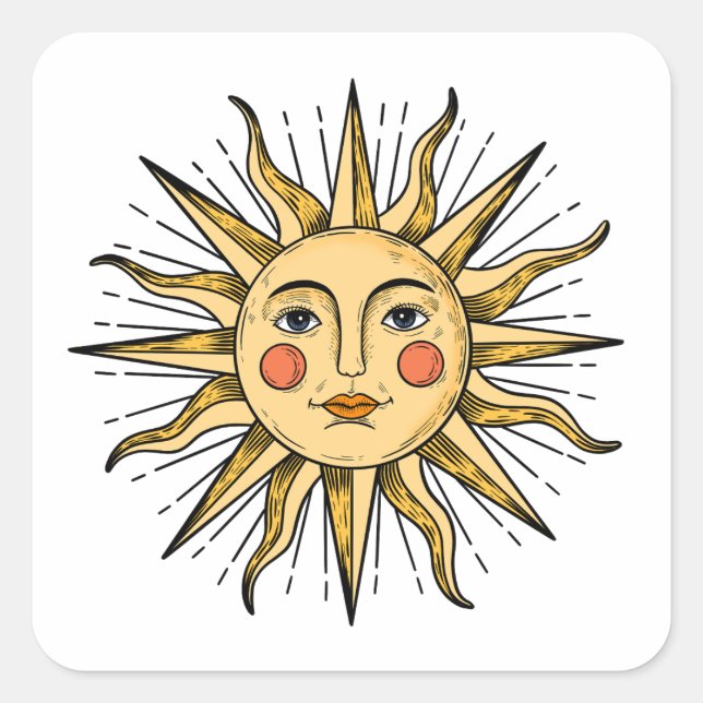 Yellow sun with a face square sticker (Front)