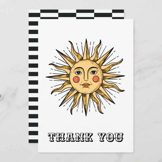 Yellow sun with a face thank you card (Front/Back)