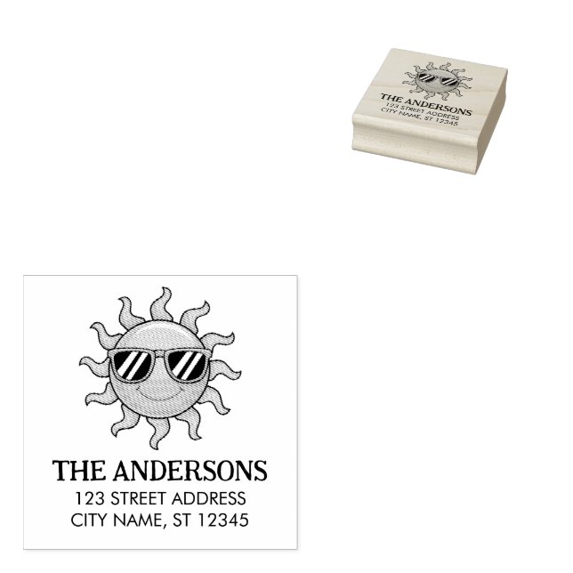 Yellow Sun with Sunglasses Custom Return Addres    Rubber Stamp (Stamped)