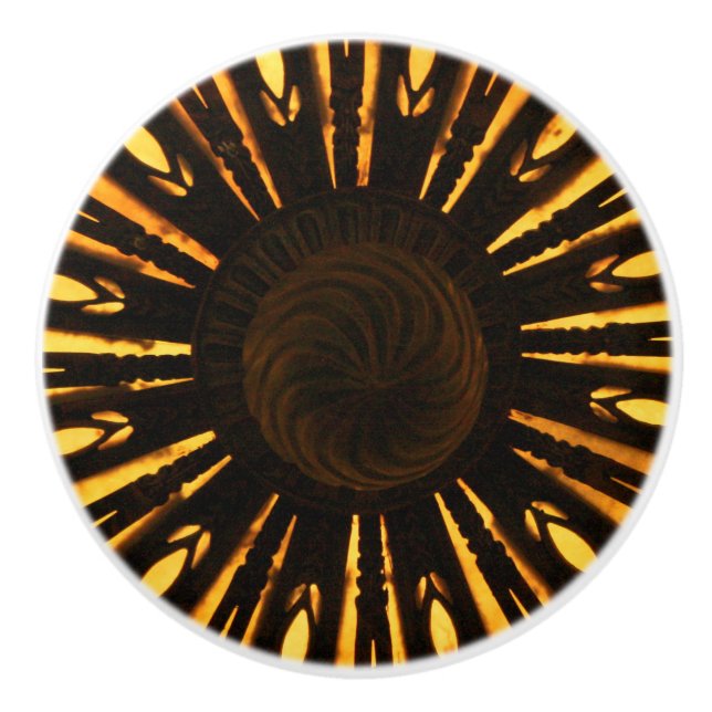 Yellow Sunburst Radial Pattern Ceramic Knob (Front)