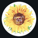 Yellow Sunflower 80th Birthday Envelope Seal<br><div class="desc">Yellow watercolor sunflower flower floral 80th birthday envelope seals or stickers. These yellow sunflower personalised birthday stickers are a good choice for a summer wedding birthday or fall / autumn wedding birthday. These watercolor sunflower flower 80th milestone birthday envelope seals feature a beautiful watercolor yellow sunflower and green leaves. These...</div>