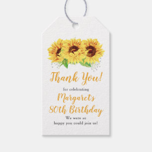 Yellow Sunflower 80th Birthday Thank You Gift Tags