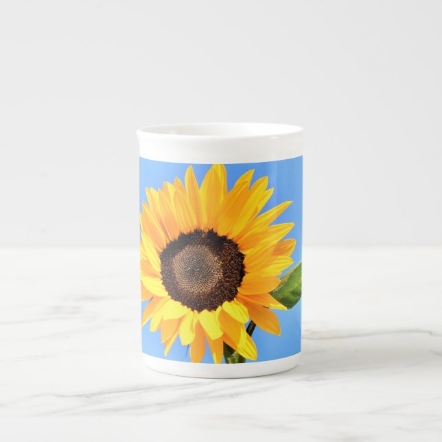 Yellow Sunflower Against Sun on Blue Sky - Summer  Bone China Mug (Front)
