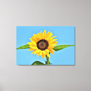 Yellow Sunflower Against Sun on Blue Sky - Summer Canvas Print