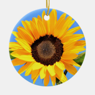 Yellow Sunflower Against Sun on Blue Sky - Summer Ceramic Tree Decoration