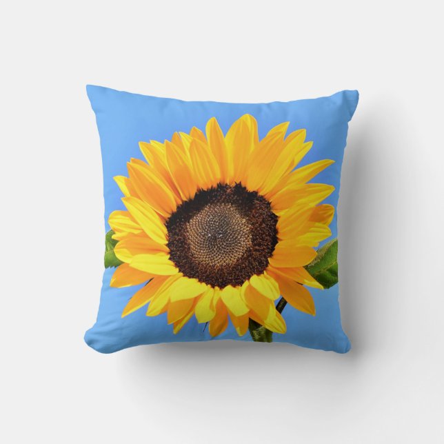 Yellow Sunflower Against Sun on Blue Sky - Summer Cushion (Front)