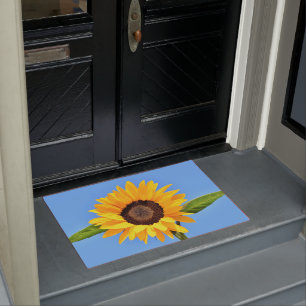 Yellow Sunflower Against Sun on Blue Sky - Summer Doormat