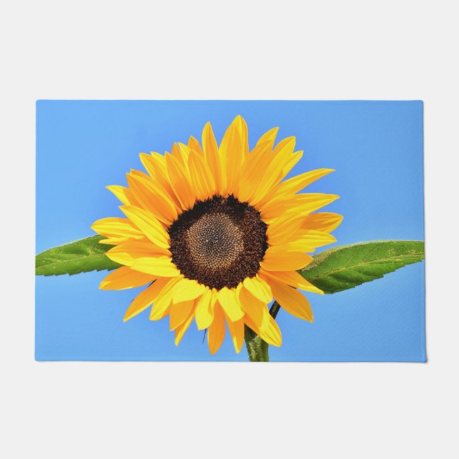 Yellow Sunflower Against Sun on Blue Sky - Summer Doormat (Front)