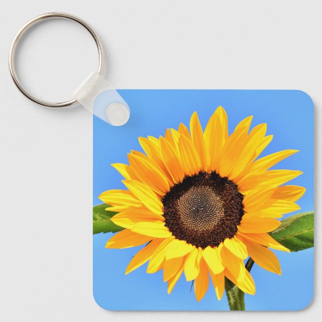 Yellow Sunflower Against Sun on Blue Sky - Summer  Key Ring (Front)