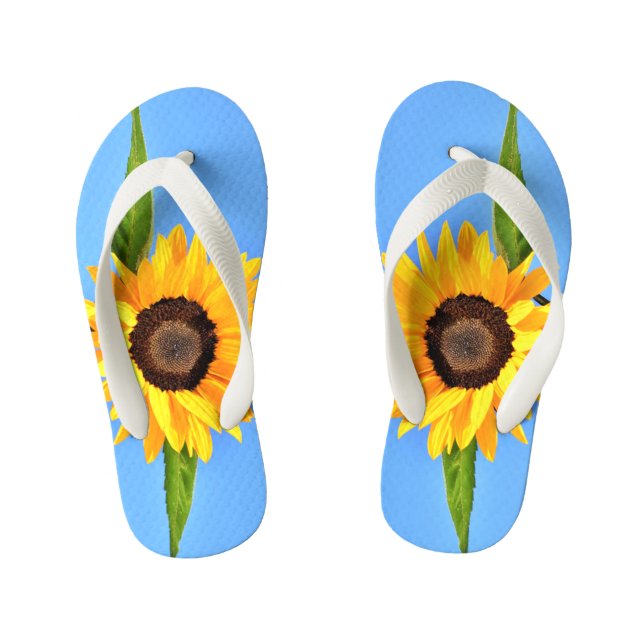 Yellow Sunflower Against Sun on Blue Sky - Summer  Kid's Flip Flops (Footbed)