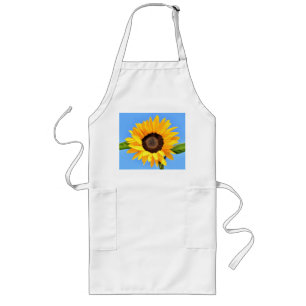 Yellow Sunflower Against Sun on Blue Sky - Summer  Long Apron
