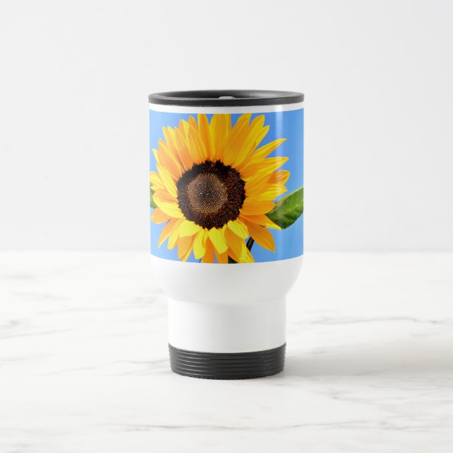 Yellow Sunflower Against Sun on Blue Sky - Summer  Travel Mug (Center)