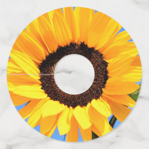 Yellow Sunflower Against Sun on Blue Sky - Summer Wine Glass Tag