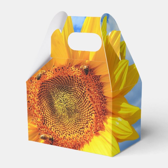 Yellow Sunflower and Bees on Blue Sky Favour Box (Front Side)