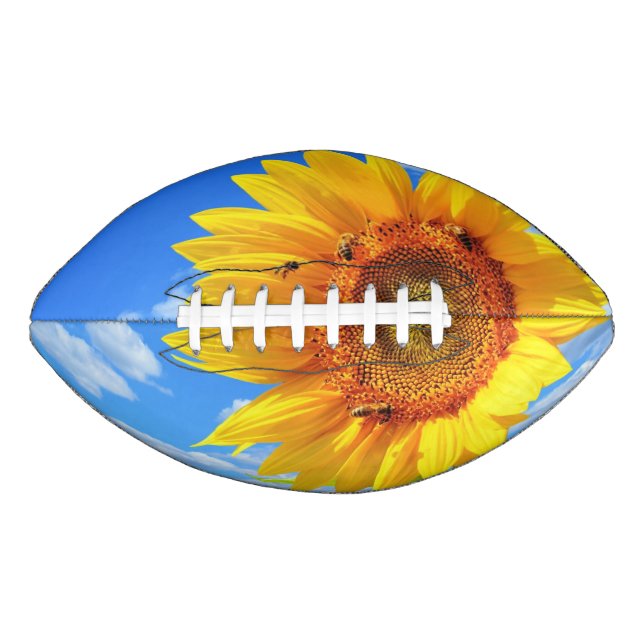 Yellow Sunflower and Bees on Blue Sky Football American Football (Front)