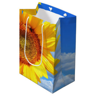 Yellow Sunflower and Bees on Blue Sky Gift Bag