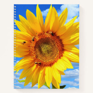 Yellow Sunflower and Bees on Blue Sky Notebook