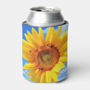 Yellow Sunflower and Bees on Blue Sky - Summer Day Can Cooler