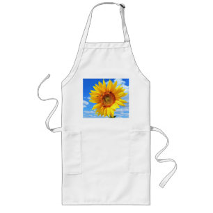 Yellow Sunflower and Bees on Blue Sky - Summer Day Long Apron